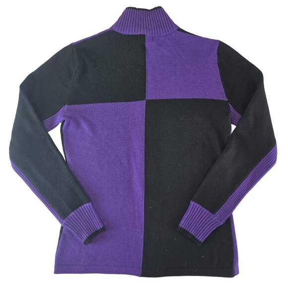 Neve Women Full Zip Mock Neck Poly Wool Cardigan Sweater Purple Black Medium - Picture 2 of 5